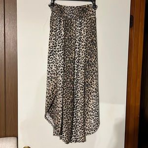EESOME Beige Leopard Print Waffle Knit Maxi Skirt With Side Slits
